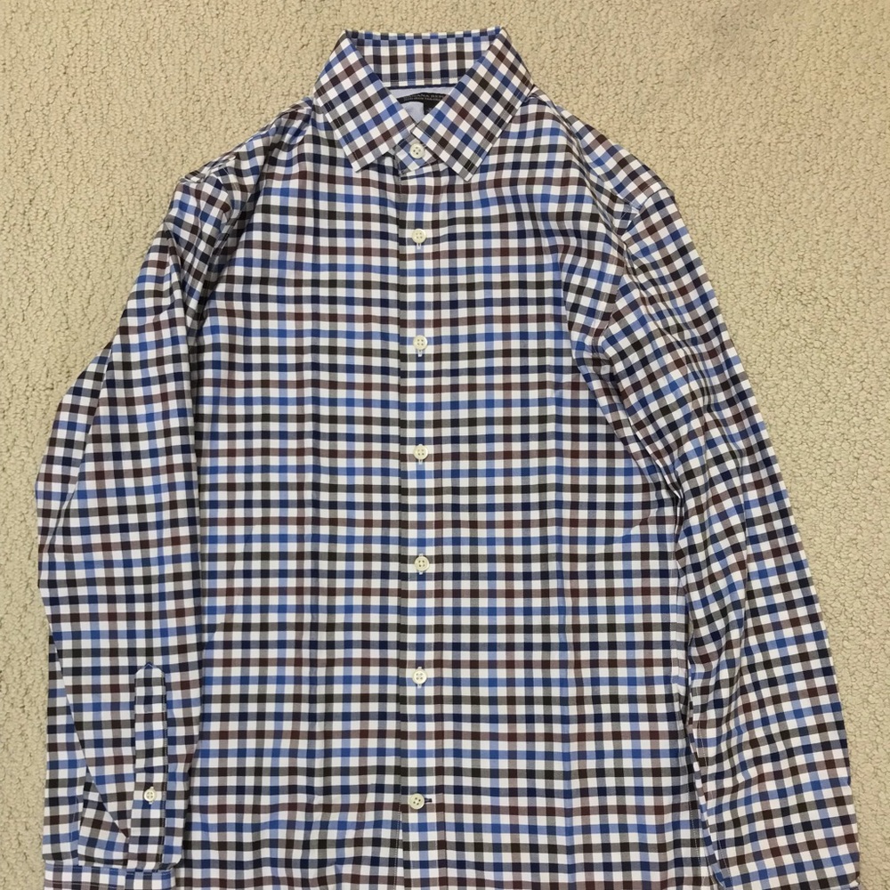 BR Slim Fit Dress Shirt XS - Brown Blue Gingham